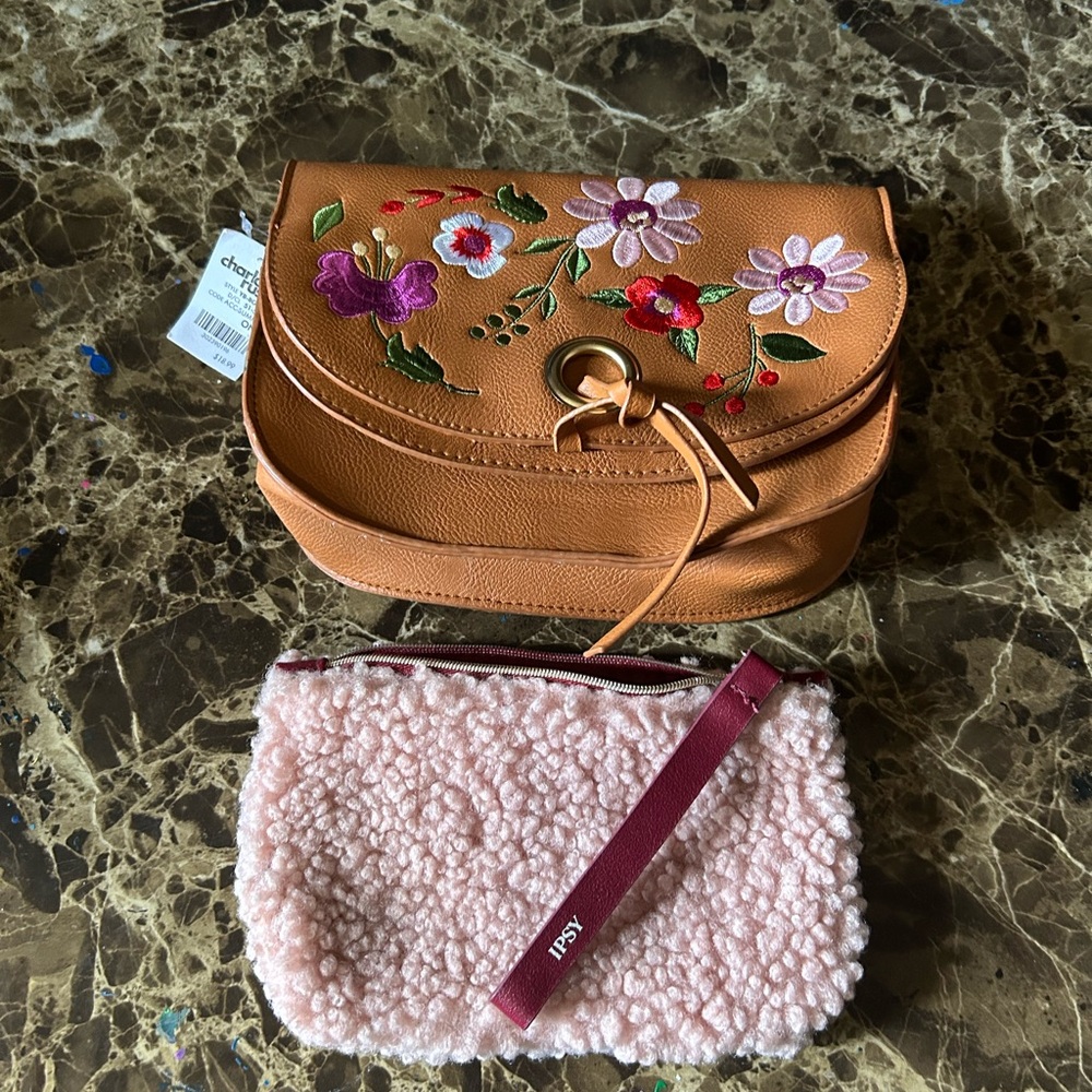 Charlotte Russe Floral Embroidered Tan Crossbody Bag